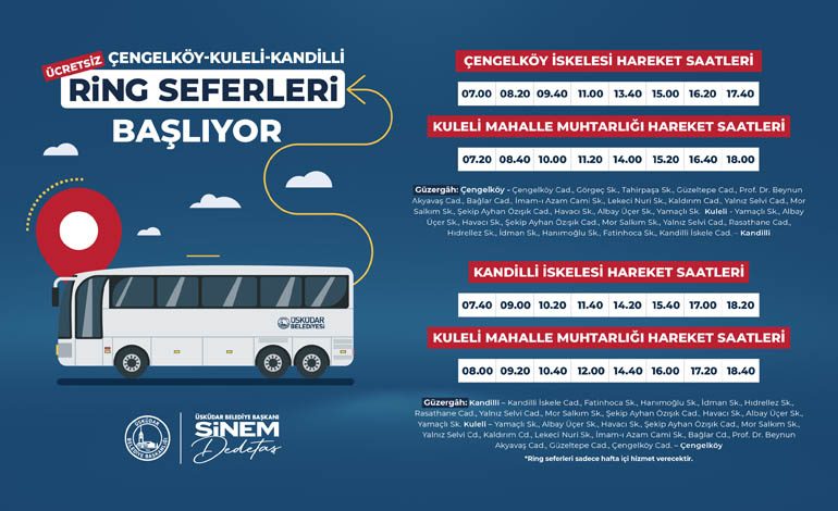 ÜSKÜDAR’DA ÇENGELKÖY – KULELİ – KANDİLLİ RİNG SEFERLERİ BAŞLIYOR